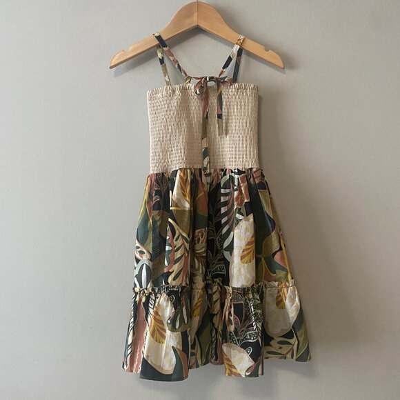 Handmade Children's Cream Multicolour Pattern Tie Spaghetti Strap Dress - Picture 2 of 13